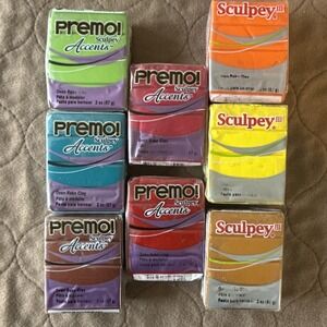 Sculpey Premo & Sculpey  III Oven Bake Clay Lot of 8 2 oz Blocks Pearls & Plain